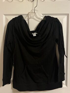 Max Studio Black Off-Shoulder Cowl Pullover